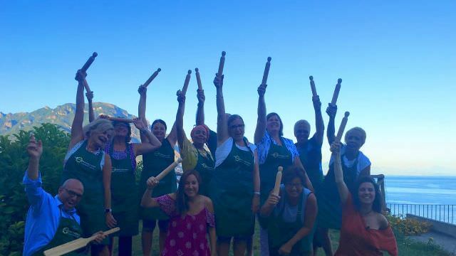 Our guests taking funny pictures and having the time of their lives on the Amalfi Coast during the cooking class!